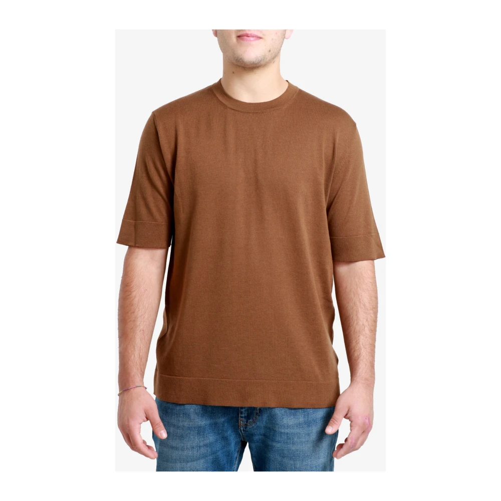 PT Torino Witte Katoen-Zijde Blend T-shirts en Polos Brown Heren