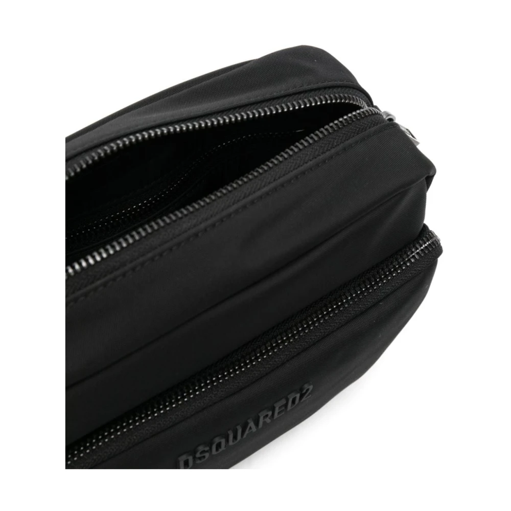 Dsquared2 Zwarte Textuur Portemonnee met Schouderband Black Heren