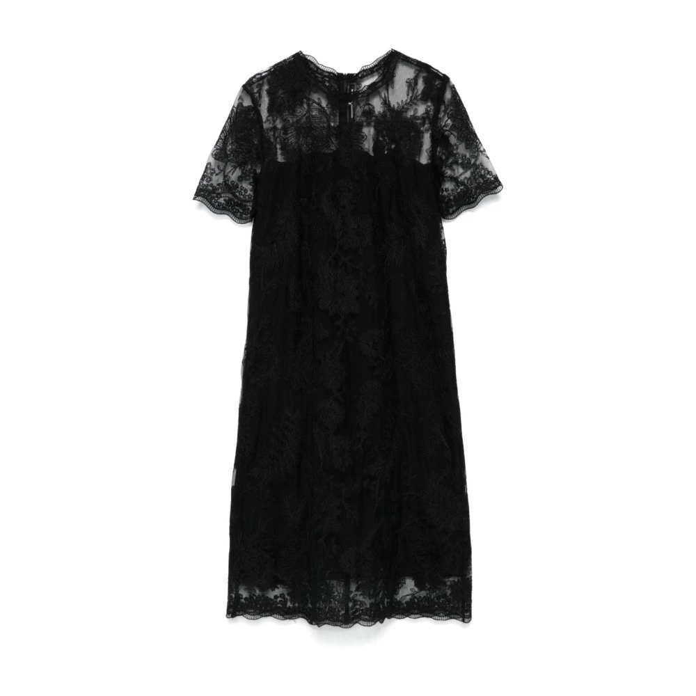 Ermanno Scervino Zwarte Bloemenkanten Jurk Black Dames