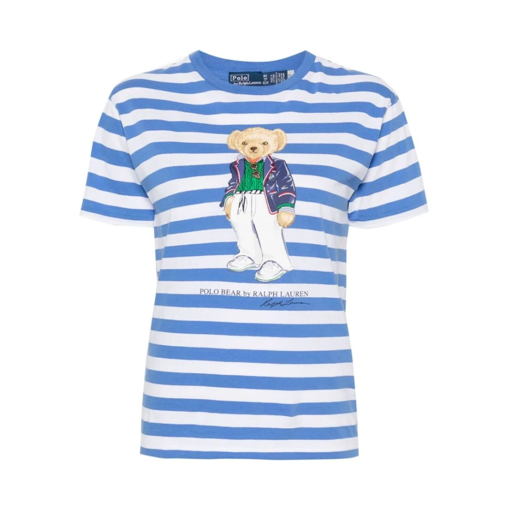 Ralph Lauren Blauw Grijs Gestreept T-Shirt met Polo Bear Print Multicolor Dames