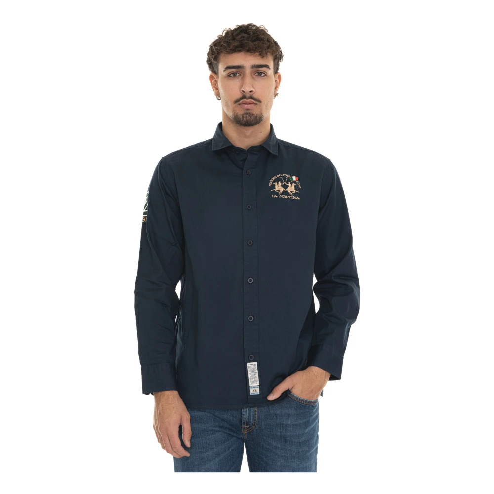 LA MARTINA Lange mouwen shirt met logo sluiting Blue Heren