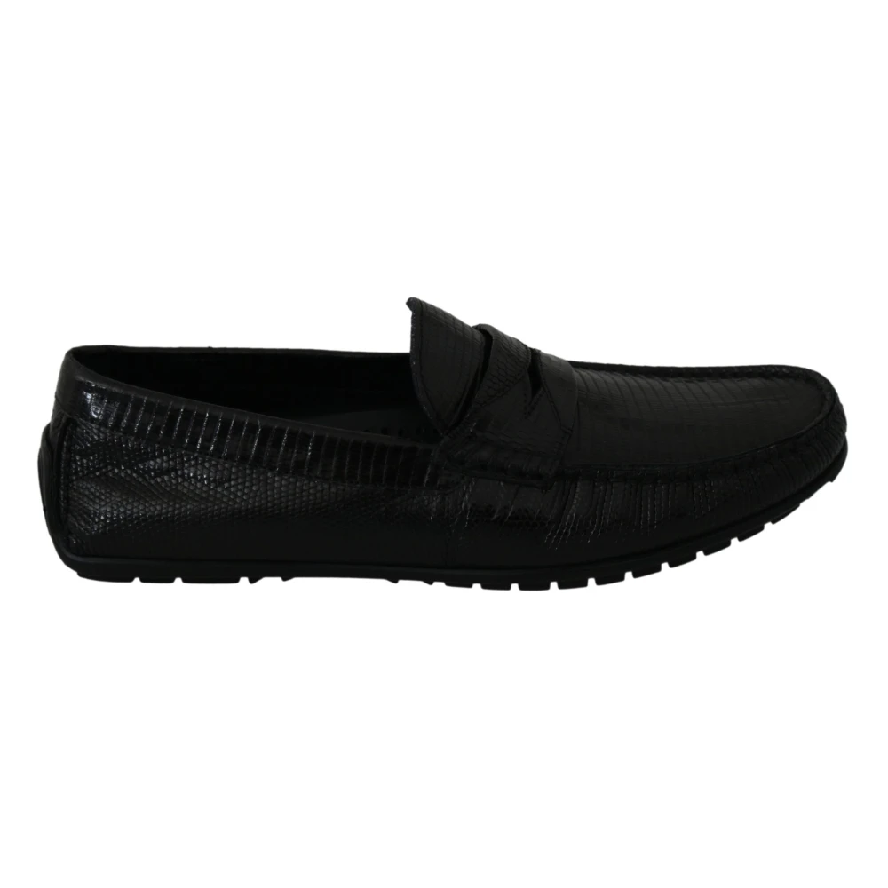 Dolce & Gabbana Men's Black Exquisite Loafers In Lizard Leather