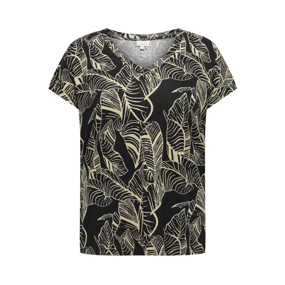 Only Carmakoma Carclarisa V-Hals T-shirt in Zwart Urban Leaf Black Dames