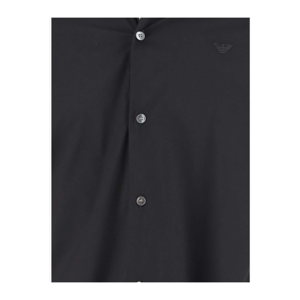 Emporio Armani Slim Shirt Zwart Stretch Stof Knoopsluiting Black Heren