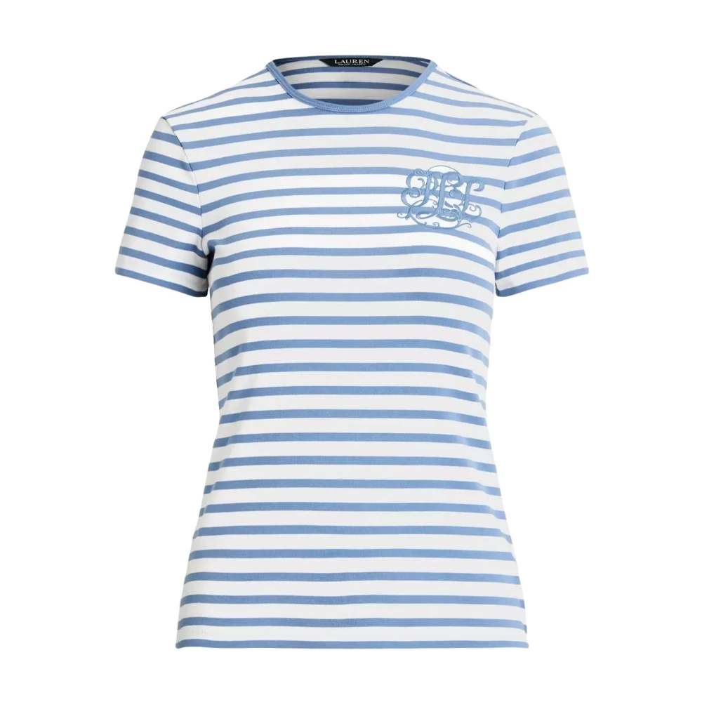 Ralph Lauren Wit T-shirt met blauwe strepen en logo Blue Dames