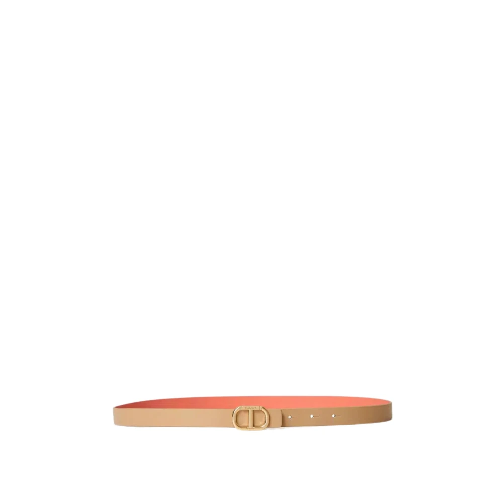 Twinset Omkeerbare leren riem met Ovaal T-gesp Beige Dames