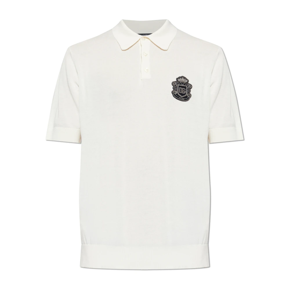 Dolce & Gabbana Men's Beige Polo Shirts, 3XL, Polo Shirt With Appliqué