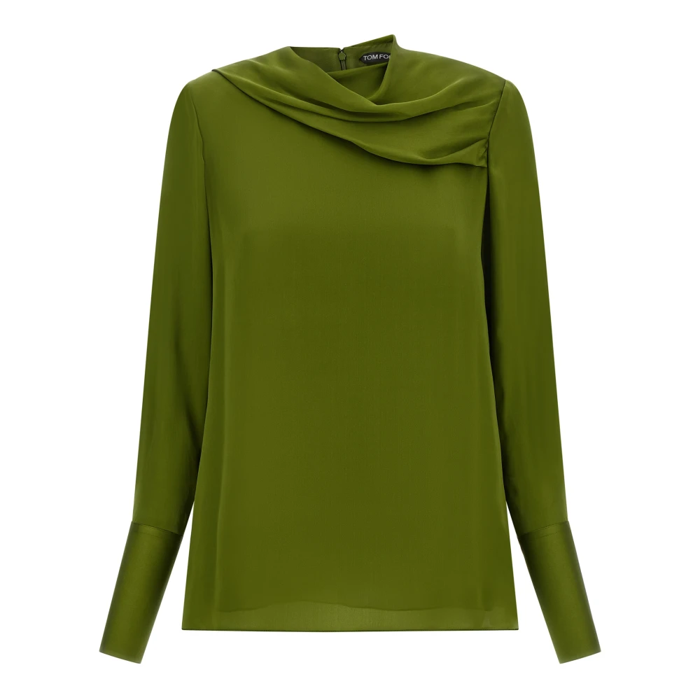 Tom Ford Draped Silk-Georgette Blouse - Female - Blouses - Green - 2XS - Blouses & Shirts