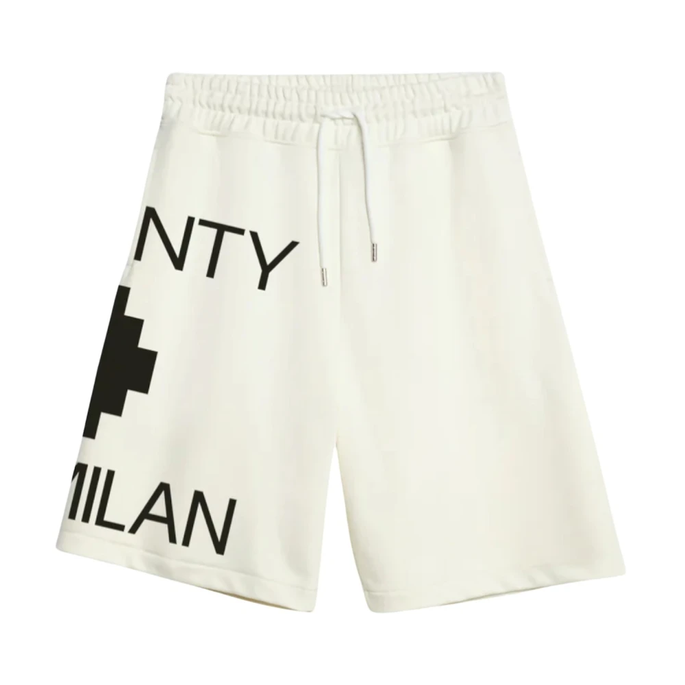 Marcelo Burlon Beige Training Shorts, Male, L, Bermuda Con Stampa Logo