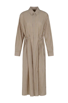 Striped Cotton-Linen Drawcord Shirtdress