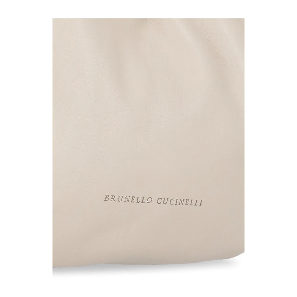 BRUNELLO CUCINELLI Beige leren schoudertas met logo Beige Dames