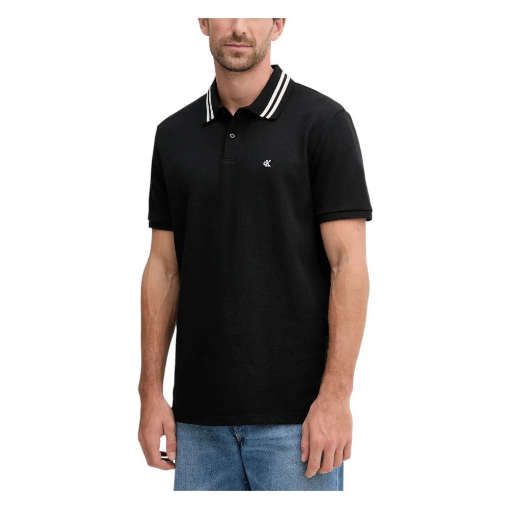 Calvin Klein Jeans Men's Black Ss Monogram Pique Tipped Polo