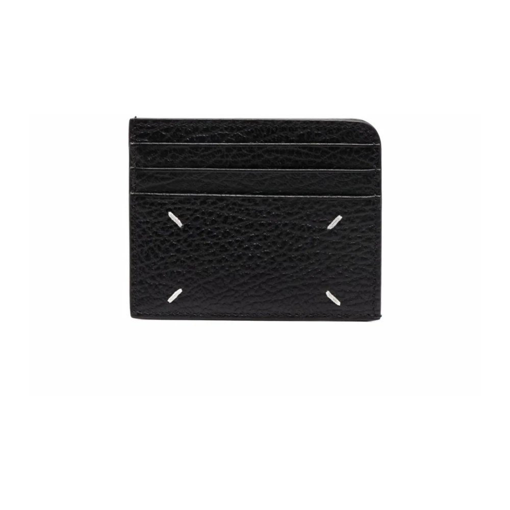 Maison Margiela Zwarte leren kaarthouder met stiksels Black Heren