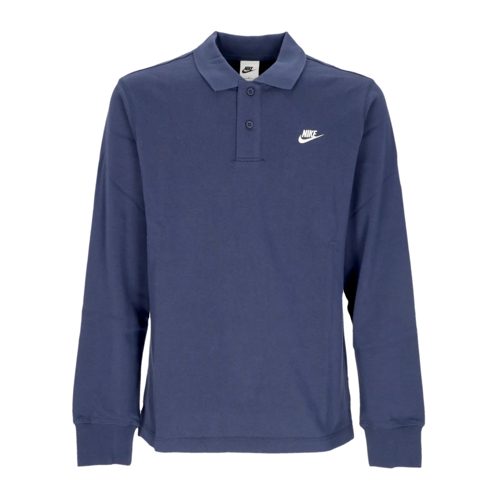 Nike Lange Mouw Club Polo Middernacht Marineblauw Wit Blue Heren