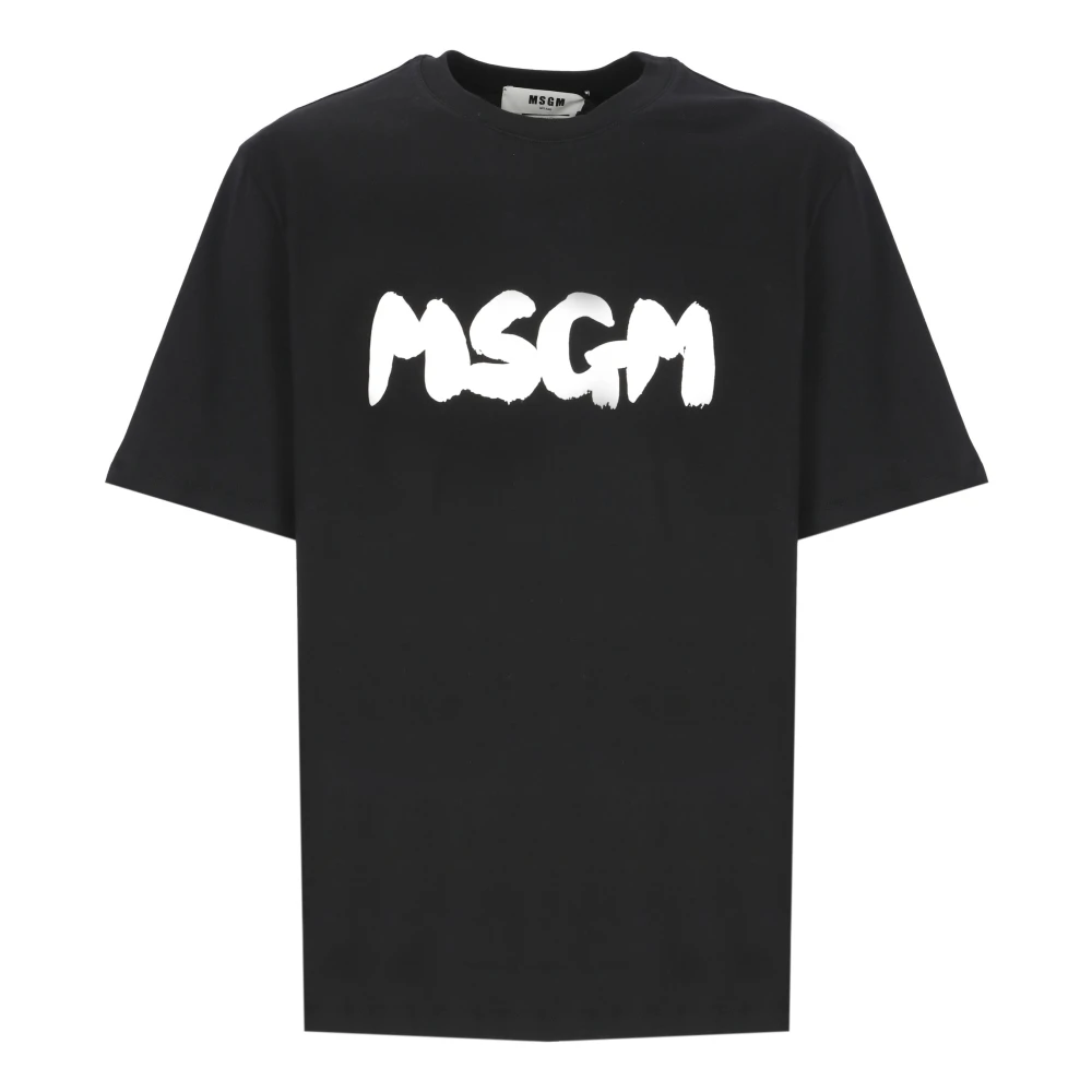 Msgm Zwarte Katoenen T-shirt met Logo Black Heren
