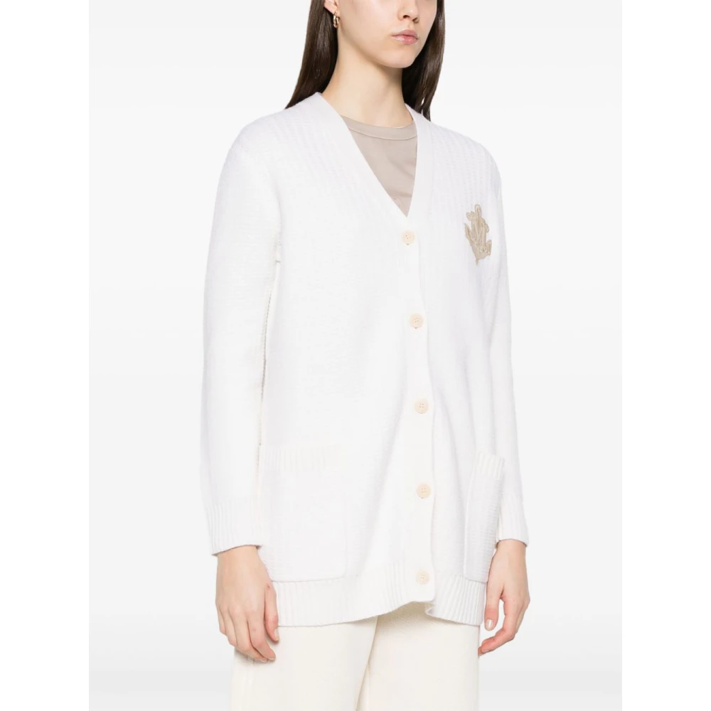 Max Mara Witte Geribbelde V-hals Sweater met Zakken White Dames