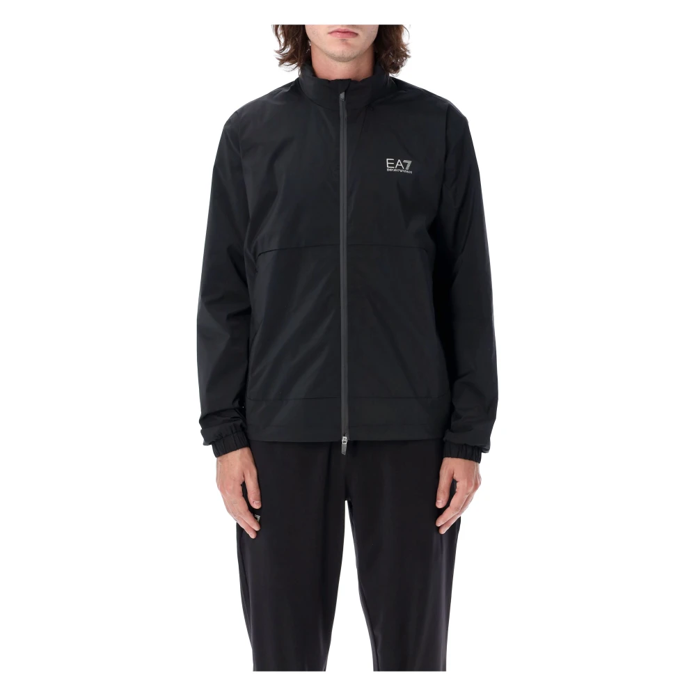Emporio Armani EA7 Zwarte Logo Windjack Buitenkleding Aw24 Black Heren