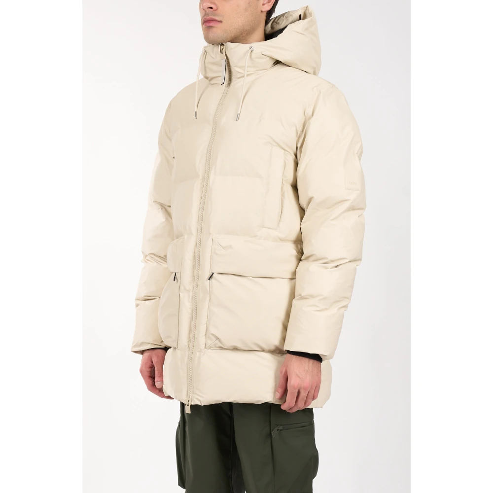 Rains Lange Puffer Cargo Jas Beige Heren
