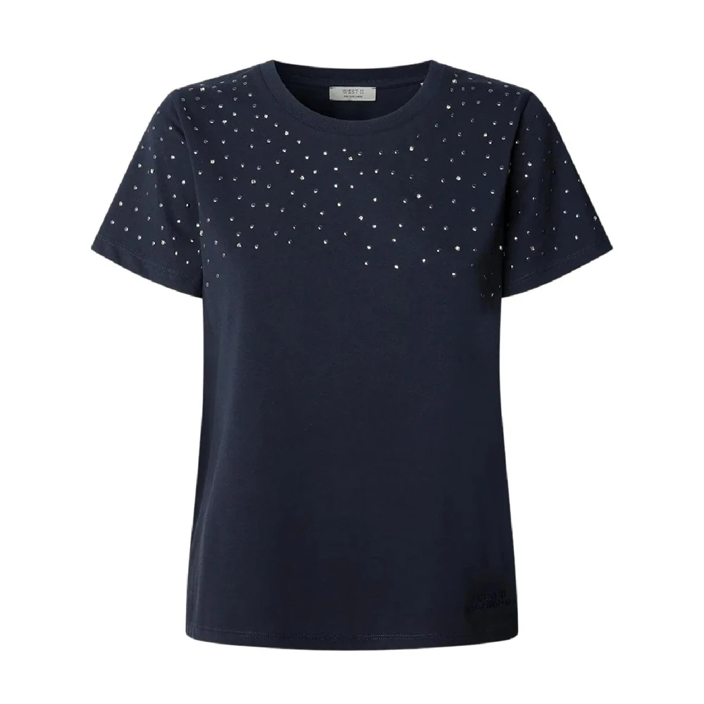 Pepe Jeans , T-Shirts, Female, Blue, S, Navy Blue T-Shirt With Sparkling Details
