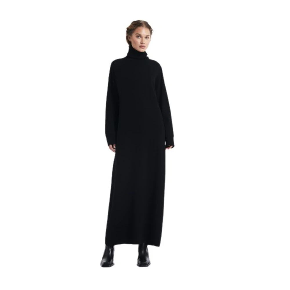 One & Other Merino Wol Gebreide Midi Jurk Black Dames