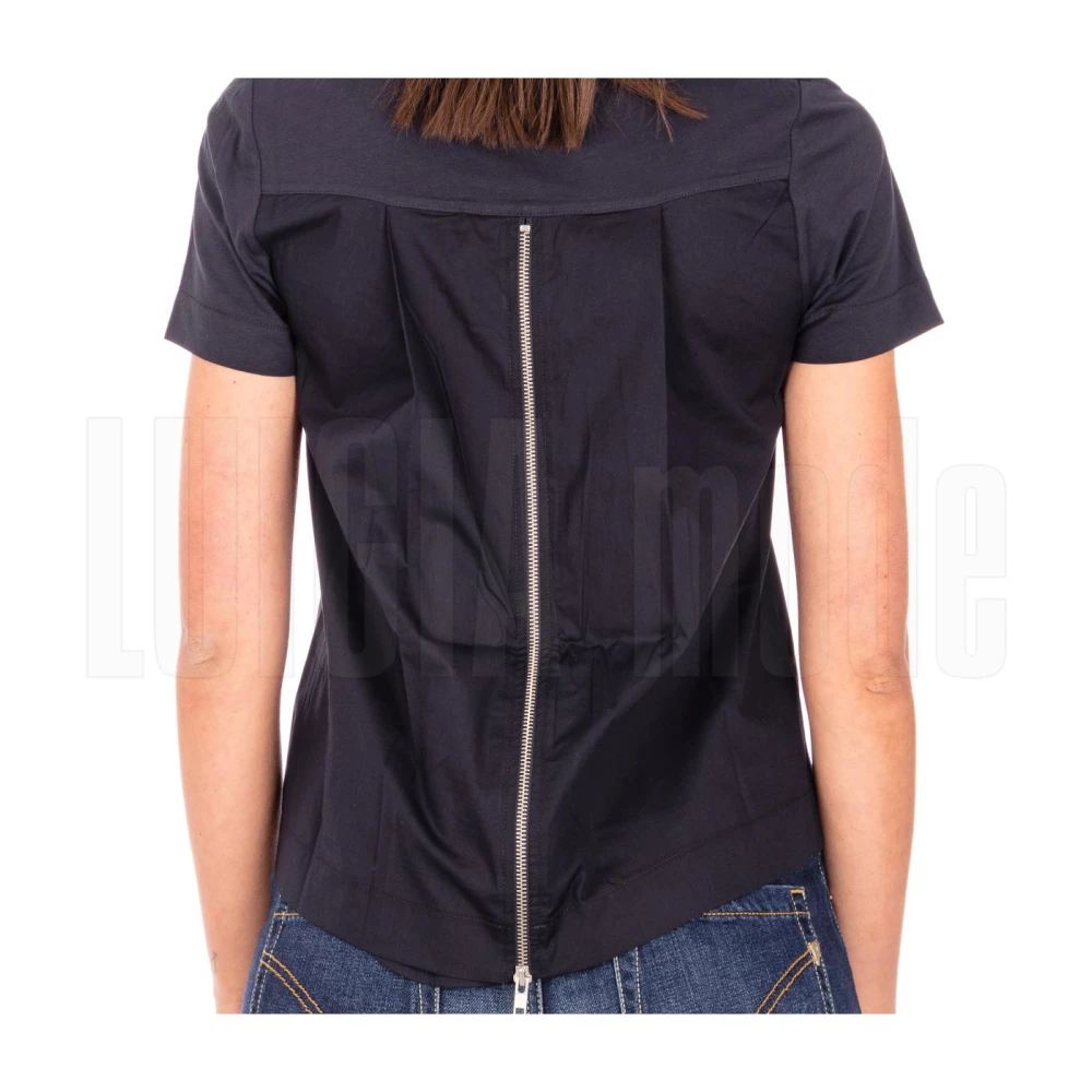 Alpha Studio Jersey Kraag Korte Mouw Top Blue Dames