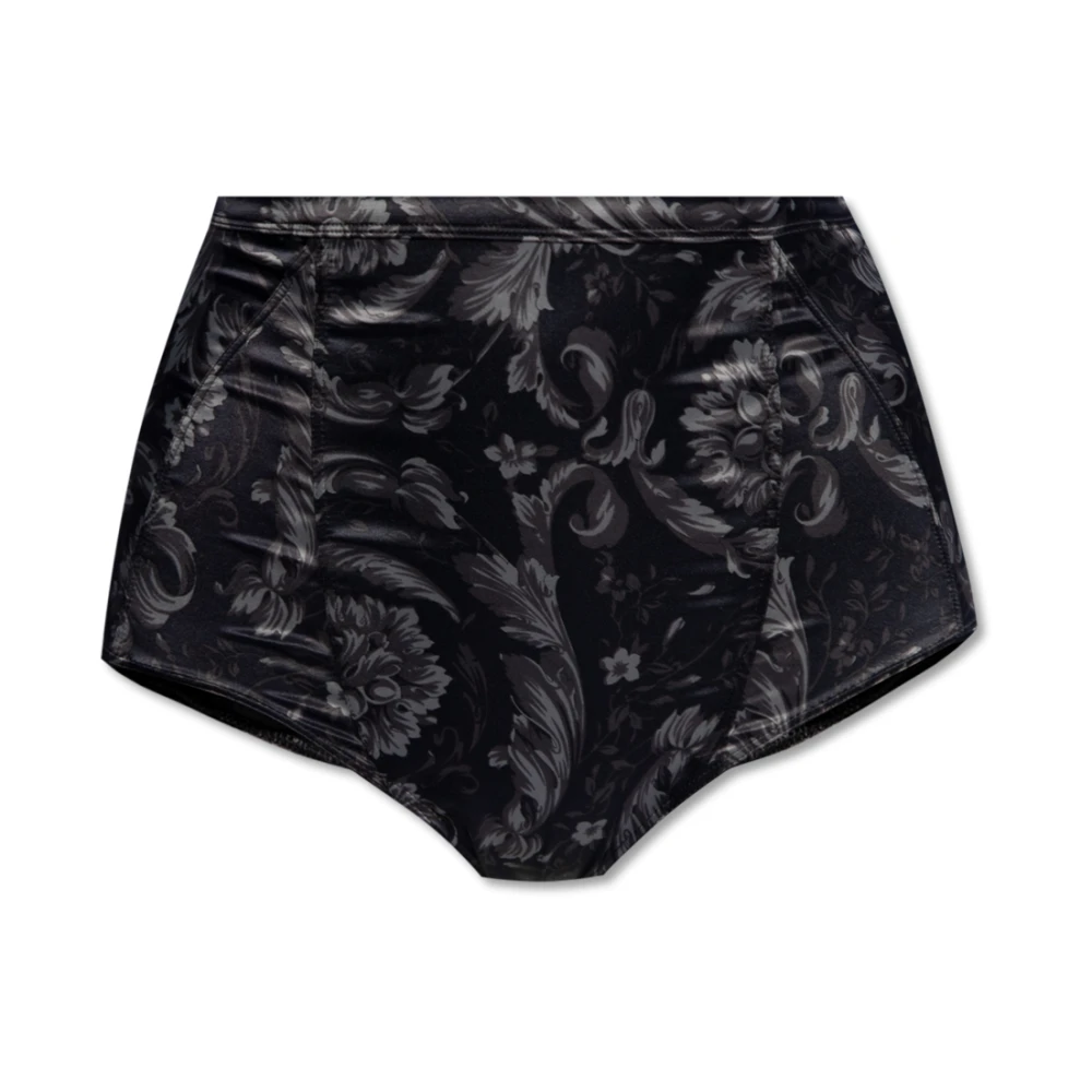 Versace Hooggetailleerde Satijnen Stretch Barocco Slip Ondergoed Black Dames