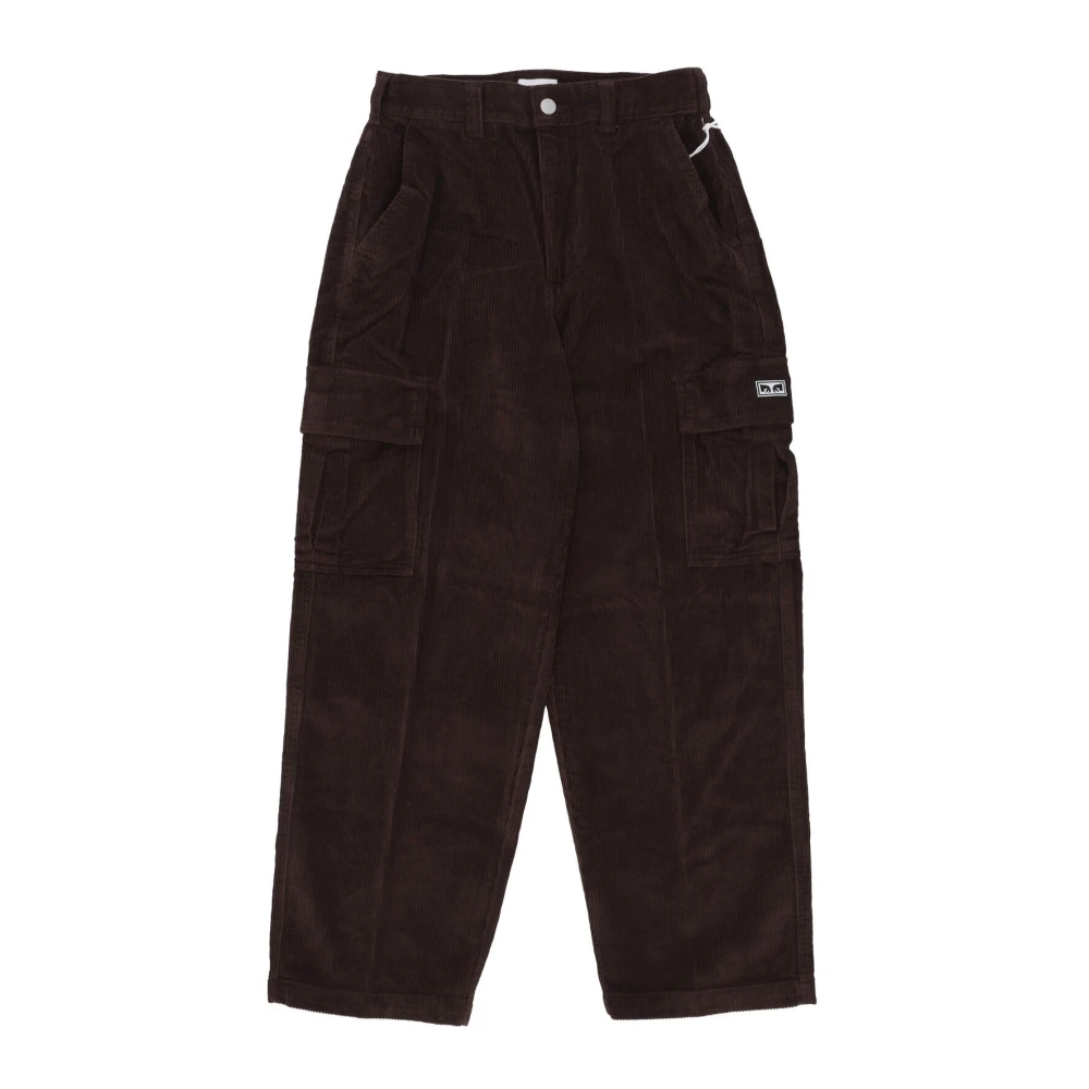 Obey Brown Wide Trousers, Male, W33, Corduroy Cargo Pant In Java