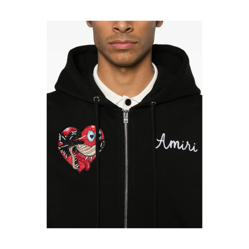 Amiri Zwarte rits hoodie met logo borduurwerk Black Heren