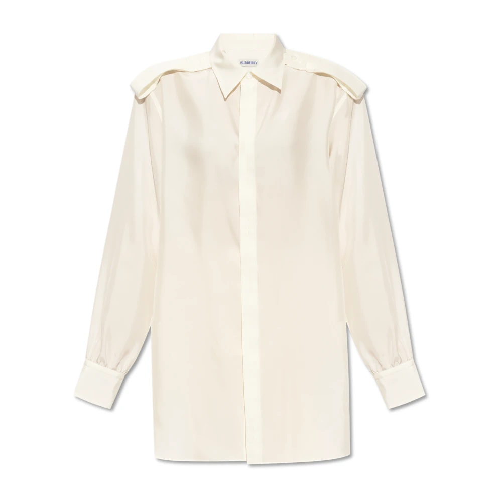 Burberry Women's White Shirts, 3XS, Shoulder Button Silk Shirt