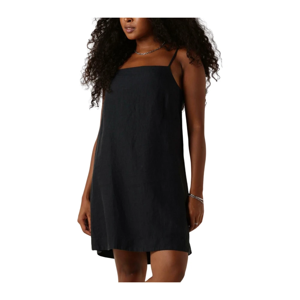 Selected Femme Korte Linnen Jurk met Bandjes Black Dames