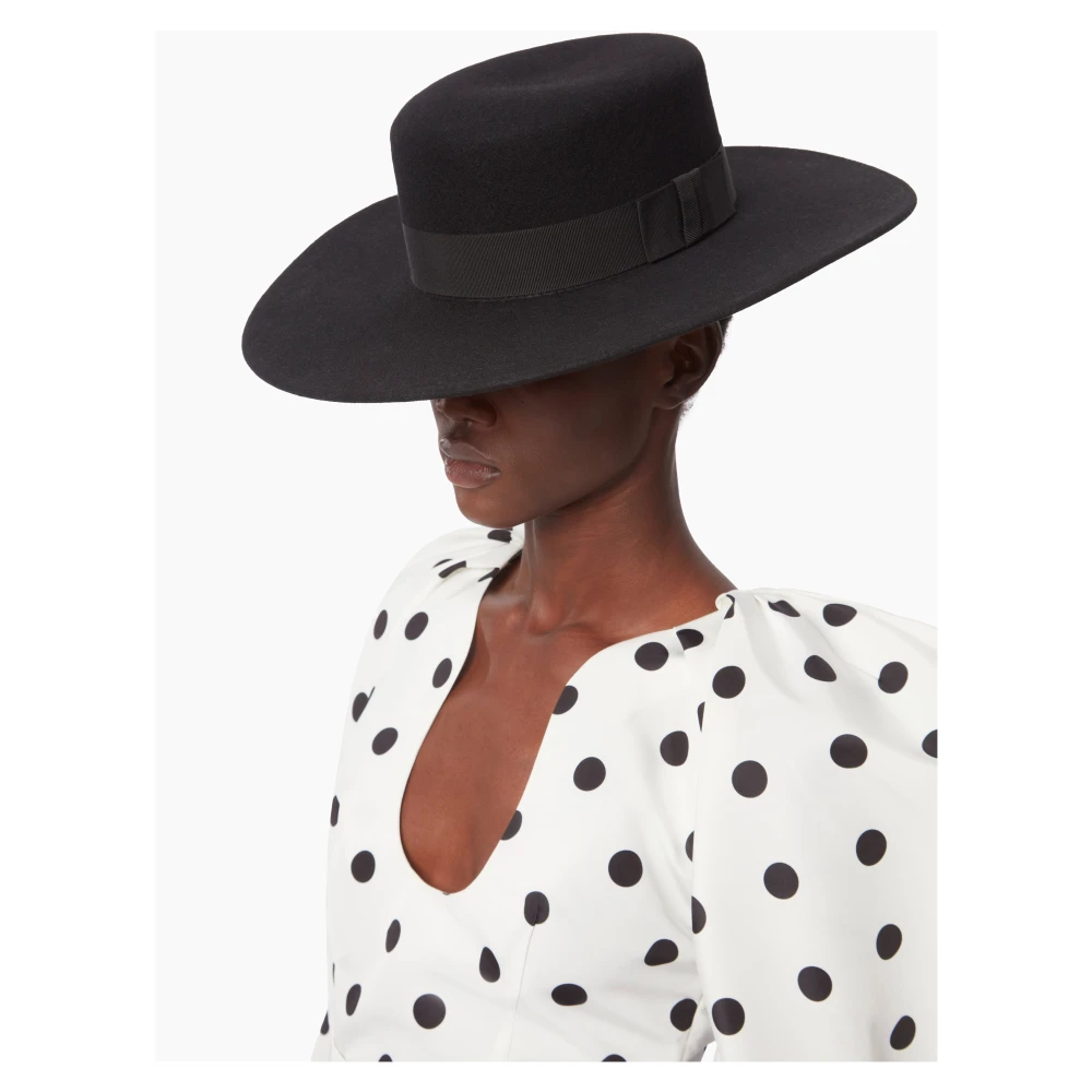 Nina Ricci Zwarte Viltwol Boater Hoed Black Dames