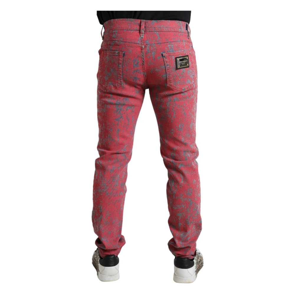 Dolce & Gabbana Rode Tie Dye Skinny Denim Jeans Red Heren