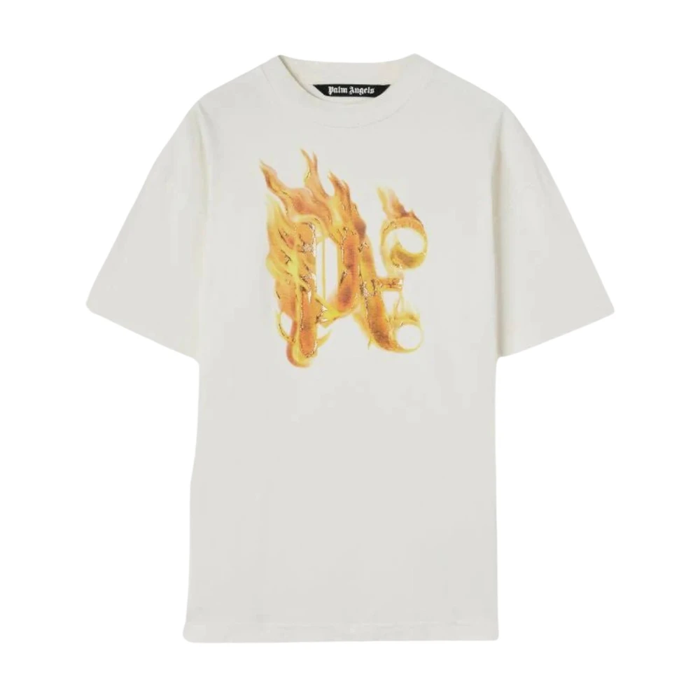 Palm Angels Brandend Monogram T-Shirt White Heren