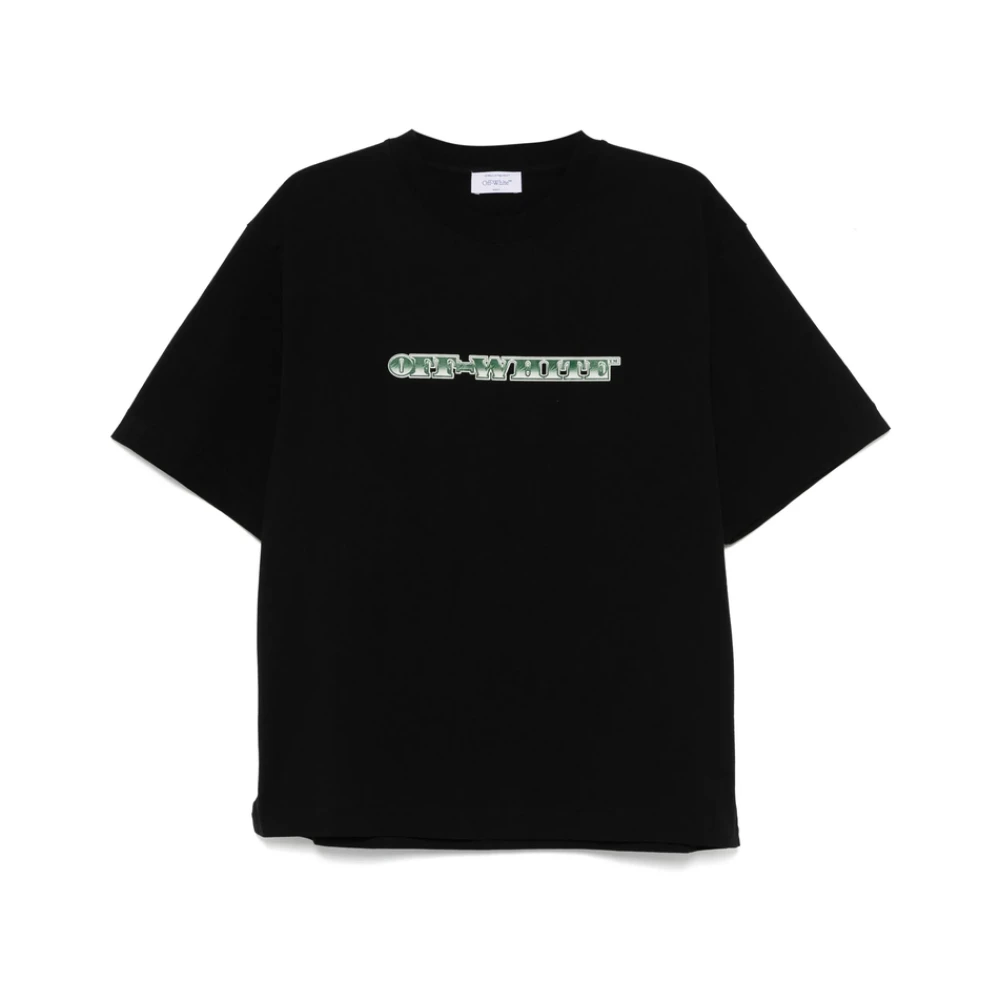 Off White Zwart Logo Print Crew Neck T-shirt Black Heren