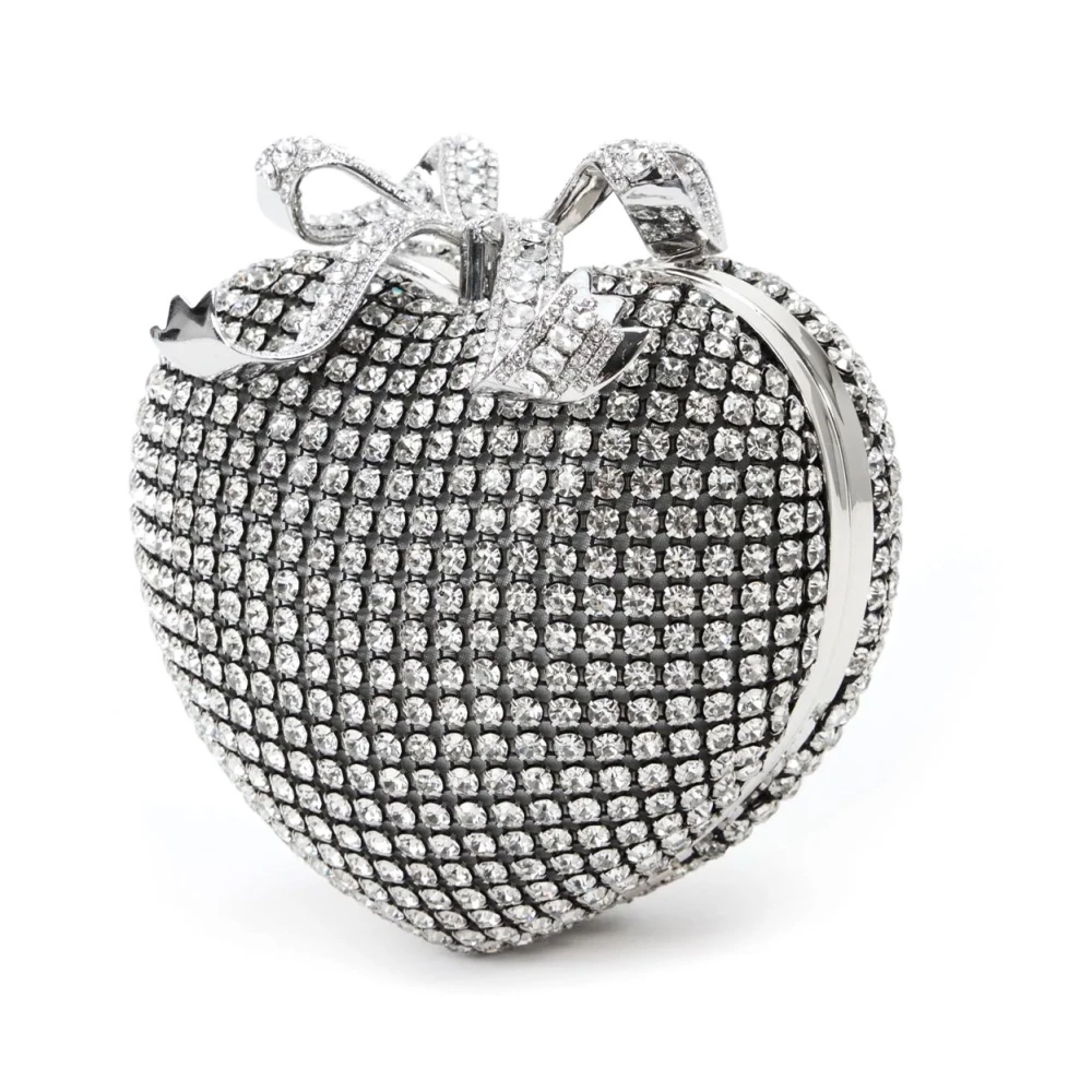 Self Portrait Rhinestone Heart Clutch met Strik Detail Gray Dames