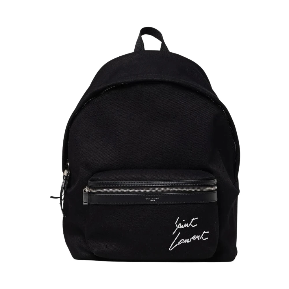 Saint Laurent Men's Black Signature Canvas Backpack