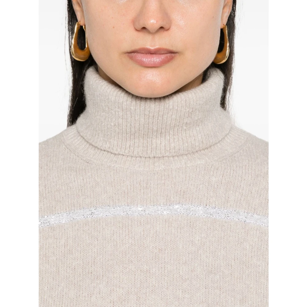 BRUNELLO CUCINELLI Pailletversierde Beige Gebreide Trui Beige Dames