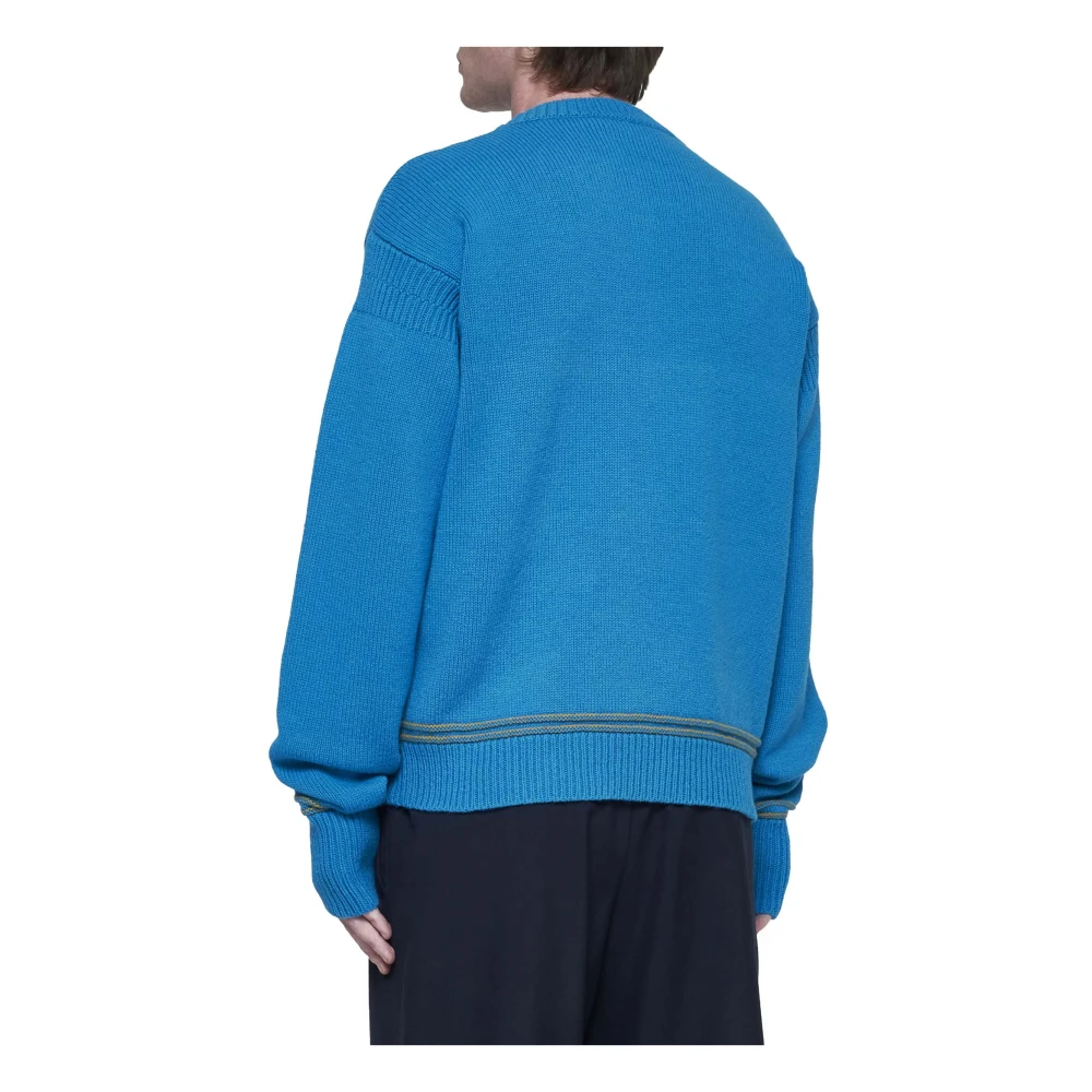 Marni Intarsia Logo Trui Rood Blauw Strepen Blue Heren