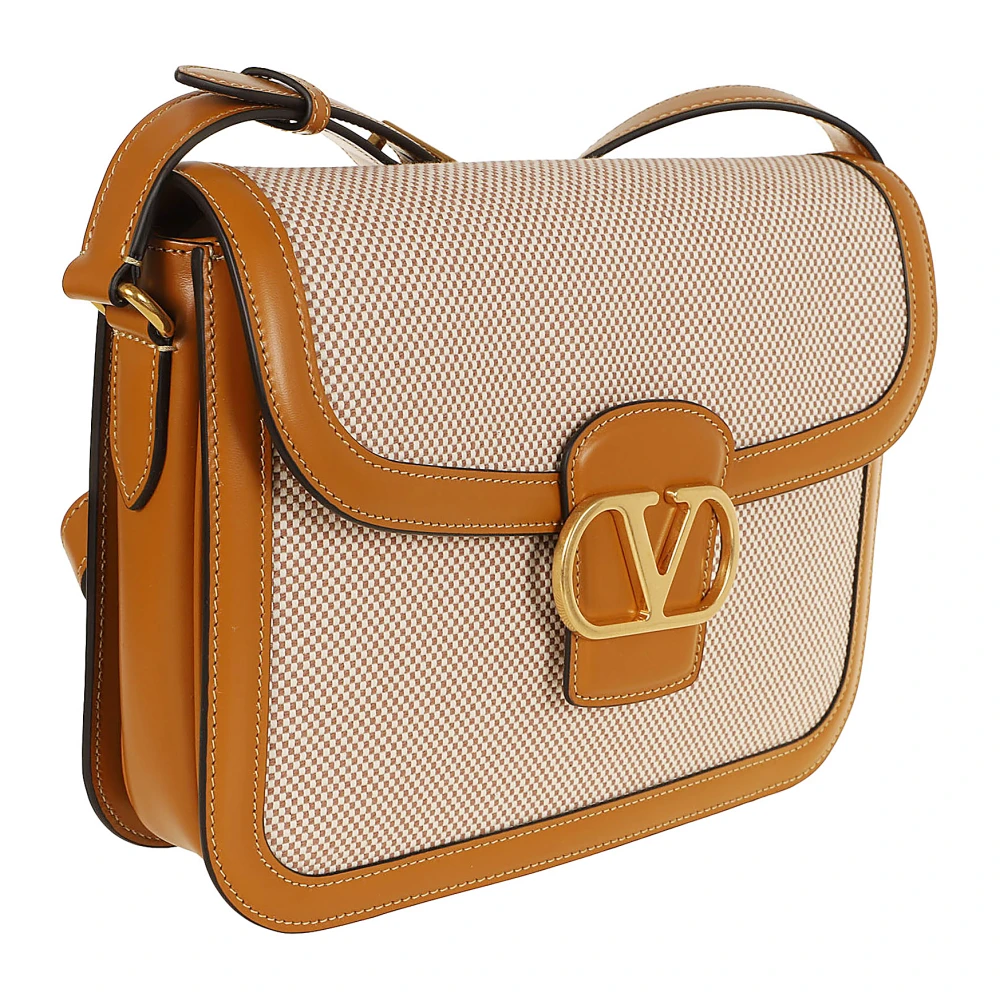 Valentino Garavani Naturale Tobacco Golden Leren Schoudertas Brown Dames