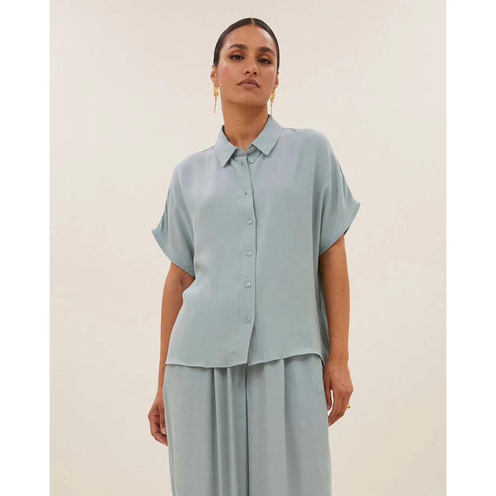 By-Bar Karly Viscose Blouse Korte Mouw Blue Dames