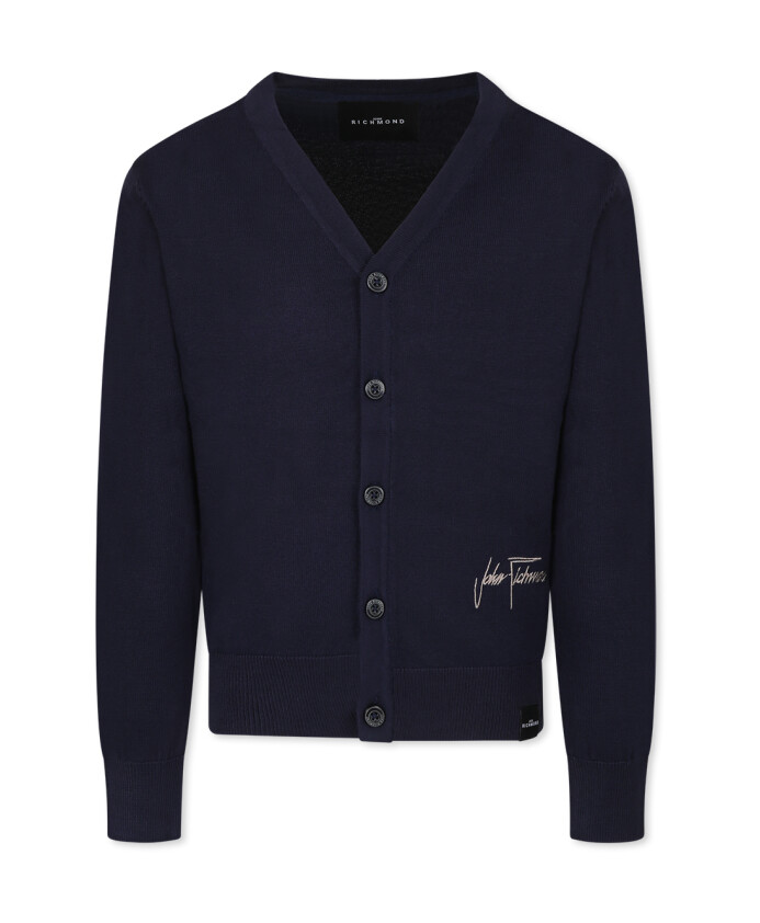 blue-v-neck-cardigan-with-logo-embroidery