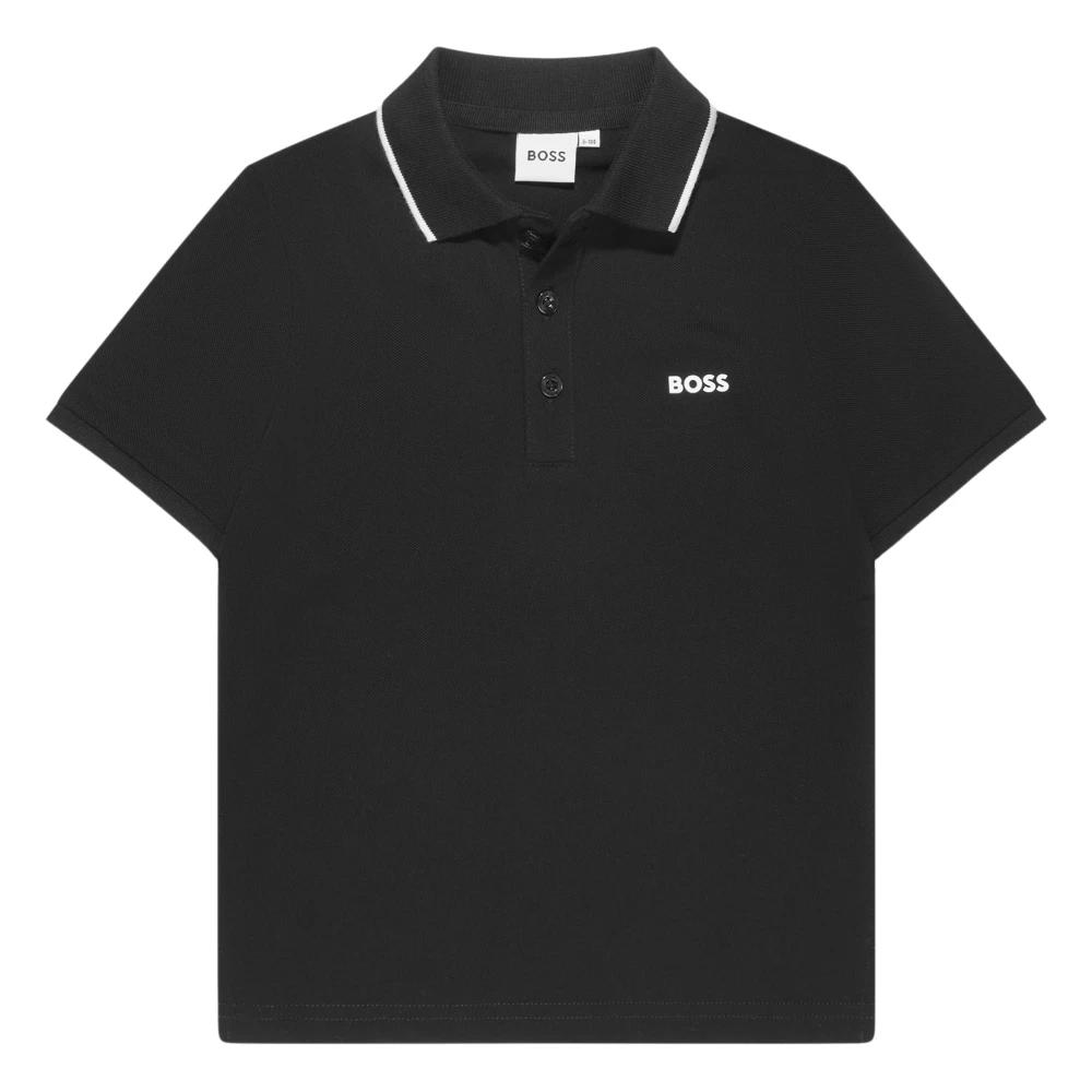 Hugo Boys Black Logo Polo Shirt In