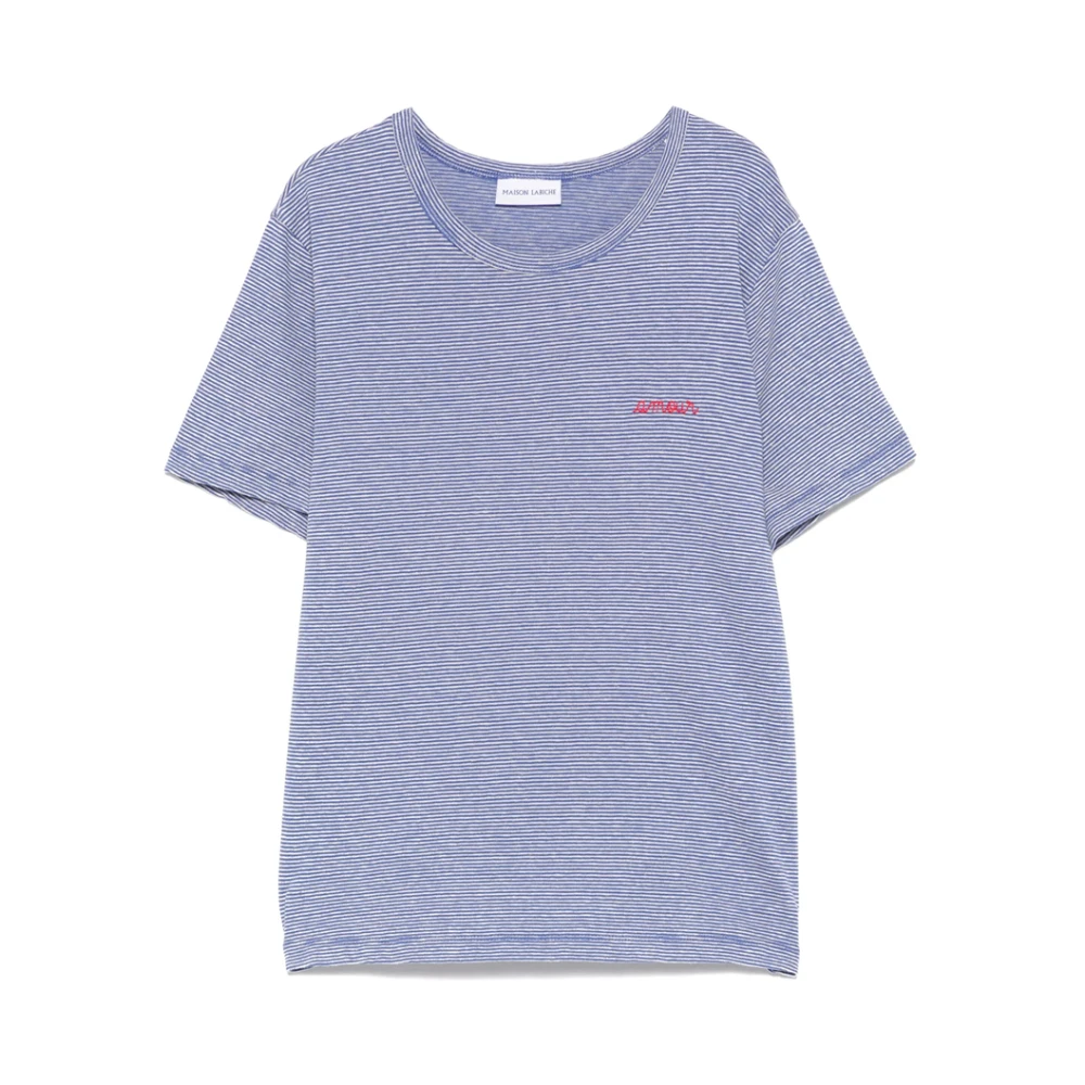 Maison Labiche Wit Geborduurd Crew Neck T-shirt Blue Dames