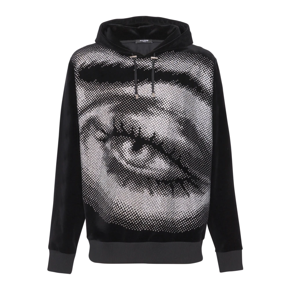 Balmain Velvet hoodie met kristallen in een Oog motief Black Heren