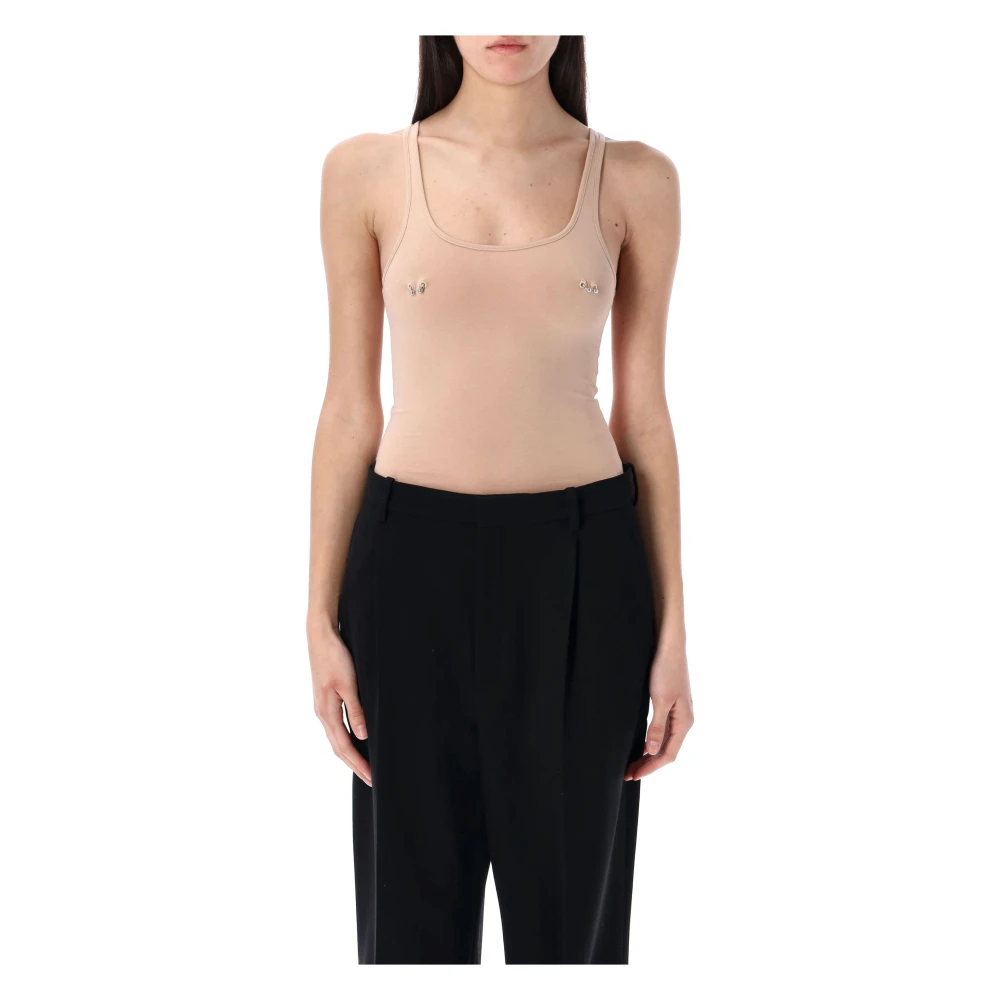 Mugler Beige Tanktop met Piercing Gespen Beige Dames