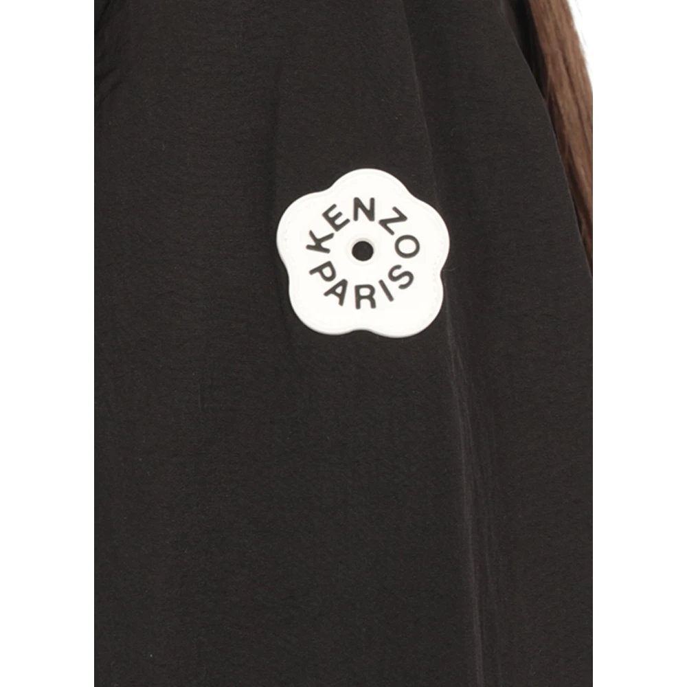 Kenzo Zwarte Waterdichte Stofjas met Capuchon Black Dames