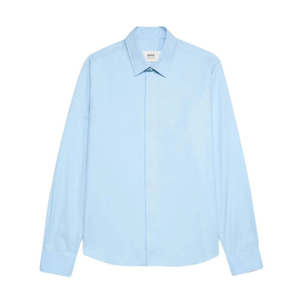 Ami Paris Blauwe Button-Up Katoenen Overhemd Blue Heren
