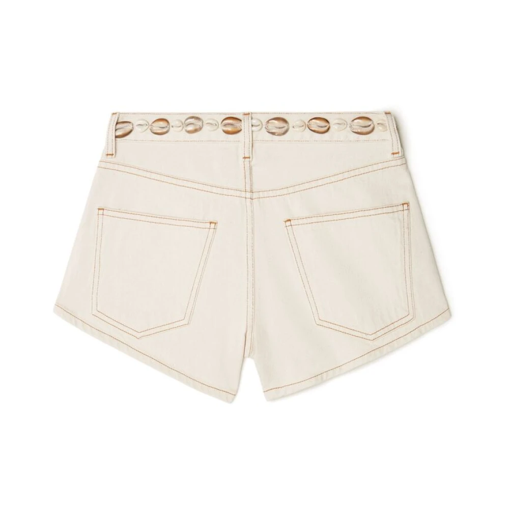 Alanui Witte Schelp Versierde Denim Shorts Beige Dames