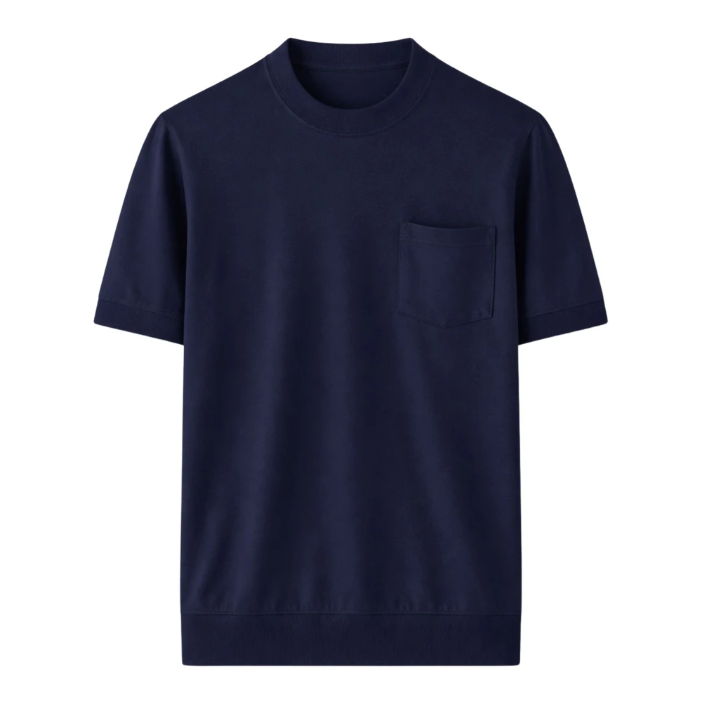 Paolo Pecora Men's Blue T-Shirts, L, Ribbed Crewneck T-Shirt