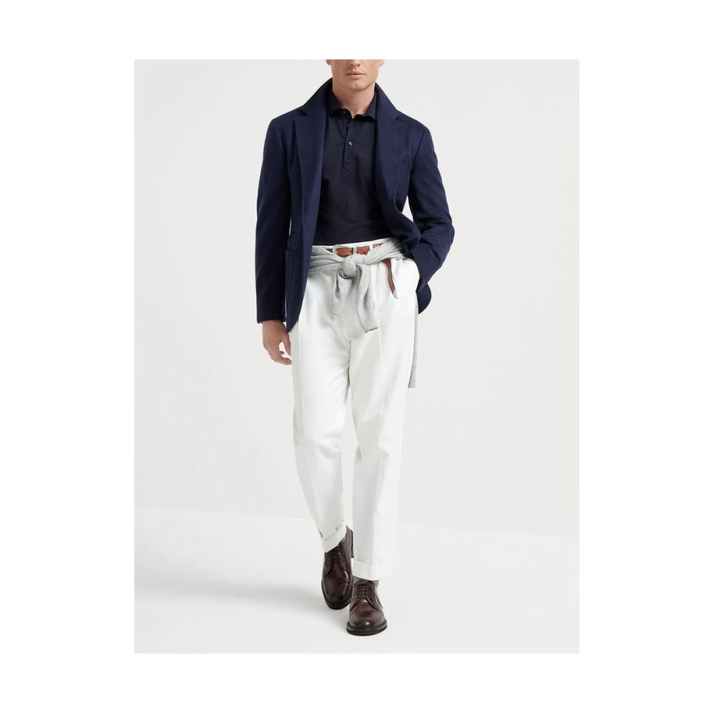 BRUNELLO CUCINELLI Navy Blue Katoen Polo Sweater Blue Heren